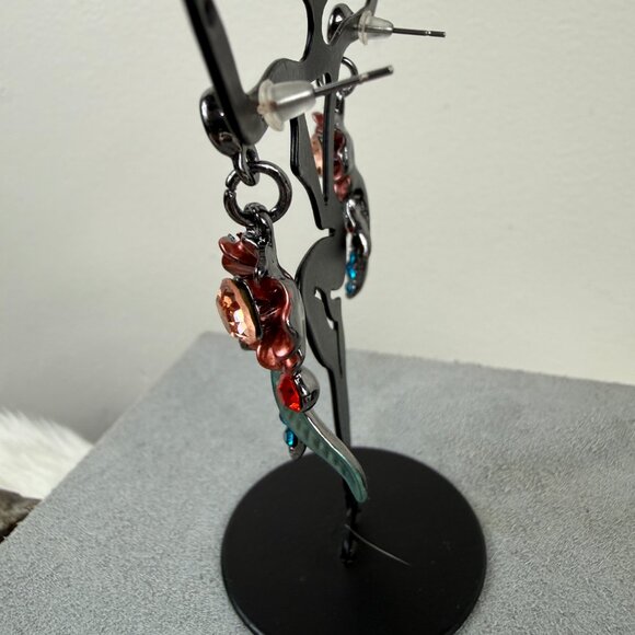 Two Piece Necklace & Earring Set - Enamel & Rhinestone Flower Necklace 16.5 - 20 - Picture 7 of 14